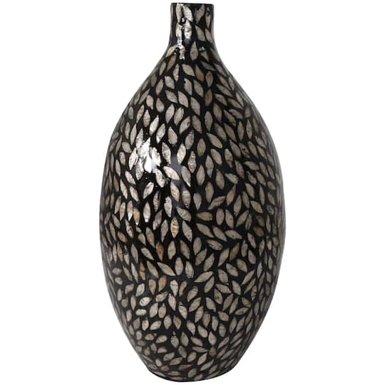 22" Black Mother of Pearl Handmade Mosaic Floral Inspired Vase